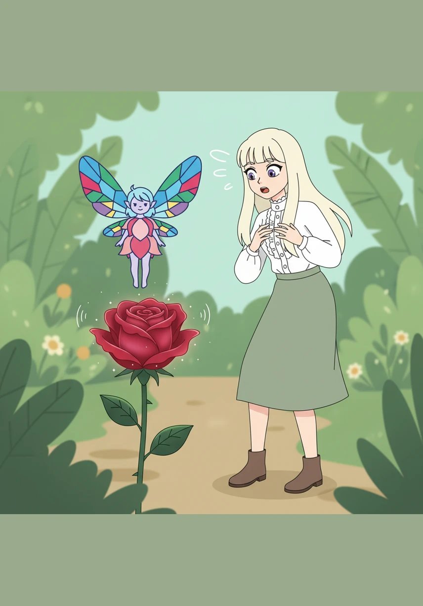 As Lily leaned in to smell the flower, a tiny, melodic voice whispered her name, causing her to jump back in surprise. The rose’s petals shimmered like silk as it introduced itself as Rosalind, the guardian of a forgotten realm.
