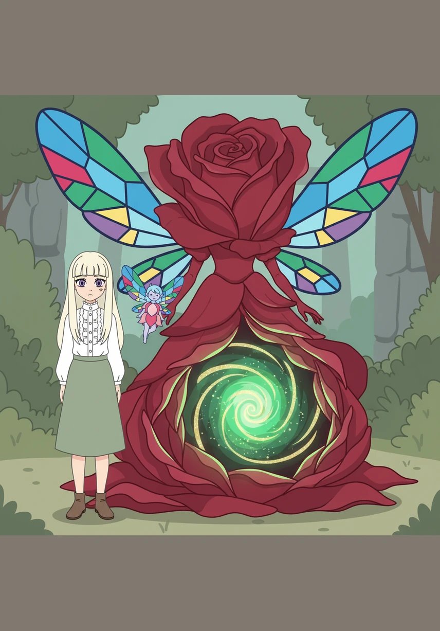 With a gentle sigh, the rose began to unfurl its petals wider than should be possible, revealing a swirling vortex of emerald and gold at its center. Rosalind explained that the garden was actually a gateway, and the magic was beginning to fade.