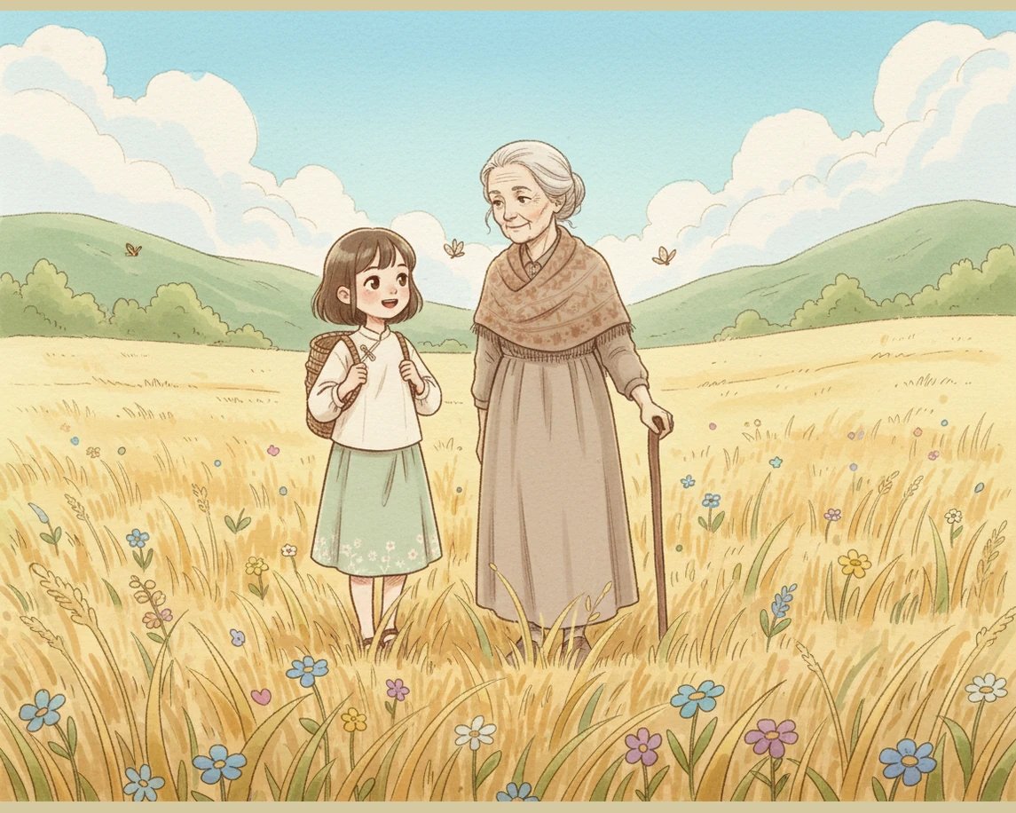 阳光洒在广阔的原野上，小雨和奶奶漫步在回家的路上，远处的青山如黛，近处的溪水潺潺。清明时节的自然景色让小雨感到心旷神怡，她深刻体会到了亲近自然也是这个节日最重要的部分。
