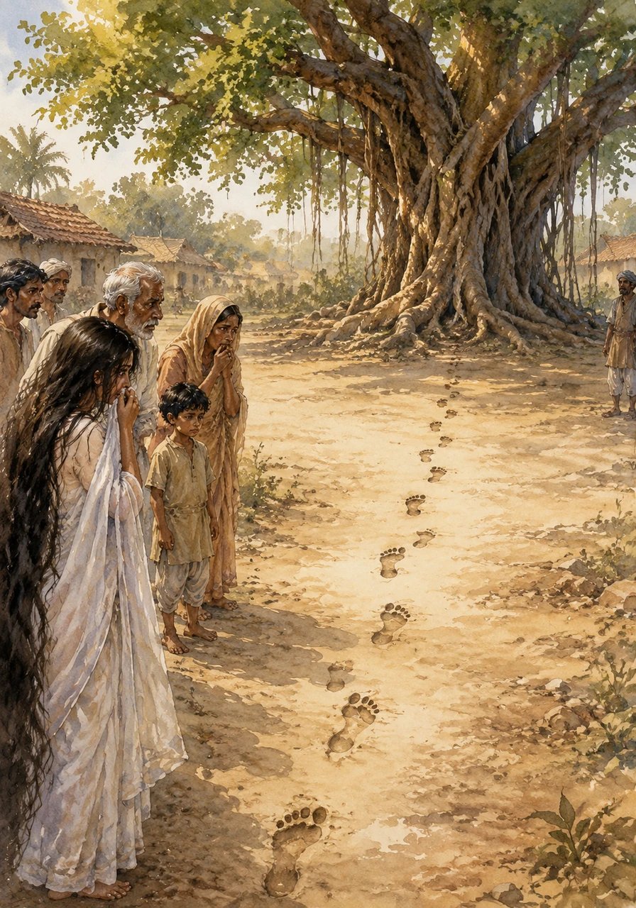 The next morning, the bright sun washed over Shonapur, but a dreadful realization quickly spread through the worried community. Ratan's family found his bed empty, and his footsteps abruptly stopped right at the edge of the haunted banyan tree's roots.