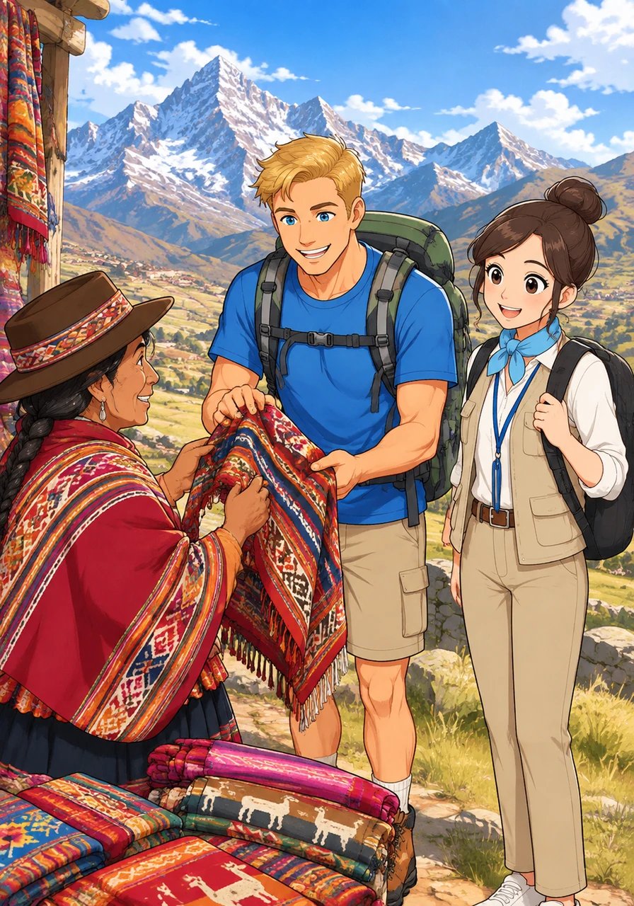 Viajando hacia los Andes, Liam demuestra una profunda conciencia ecológica y un enorme respeto por el entorno. Compra artesanías hechas a mano directamente de los tejedores locales, interesado siempre en generar un impacto positivo en las comunidades que visita.