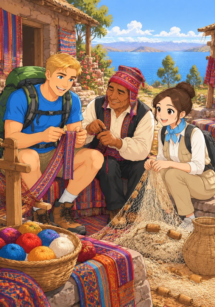 De regreso en el lago Titicaca, Liam opta por alojarse en un hospedaje vivencial en la isla de Taquile. Su alta disposición a invertir en experiencias auténticas se refleja en su interés por aprender las técnicas ancestrales de pesca y tejido.
