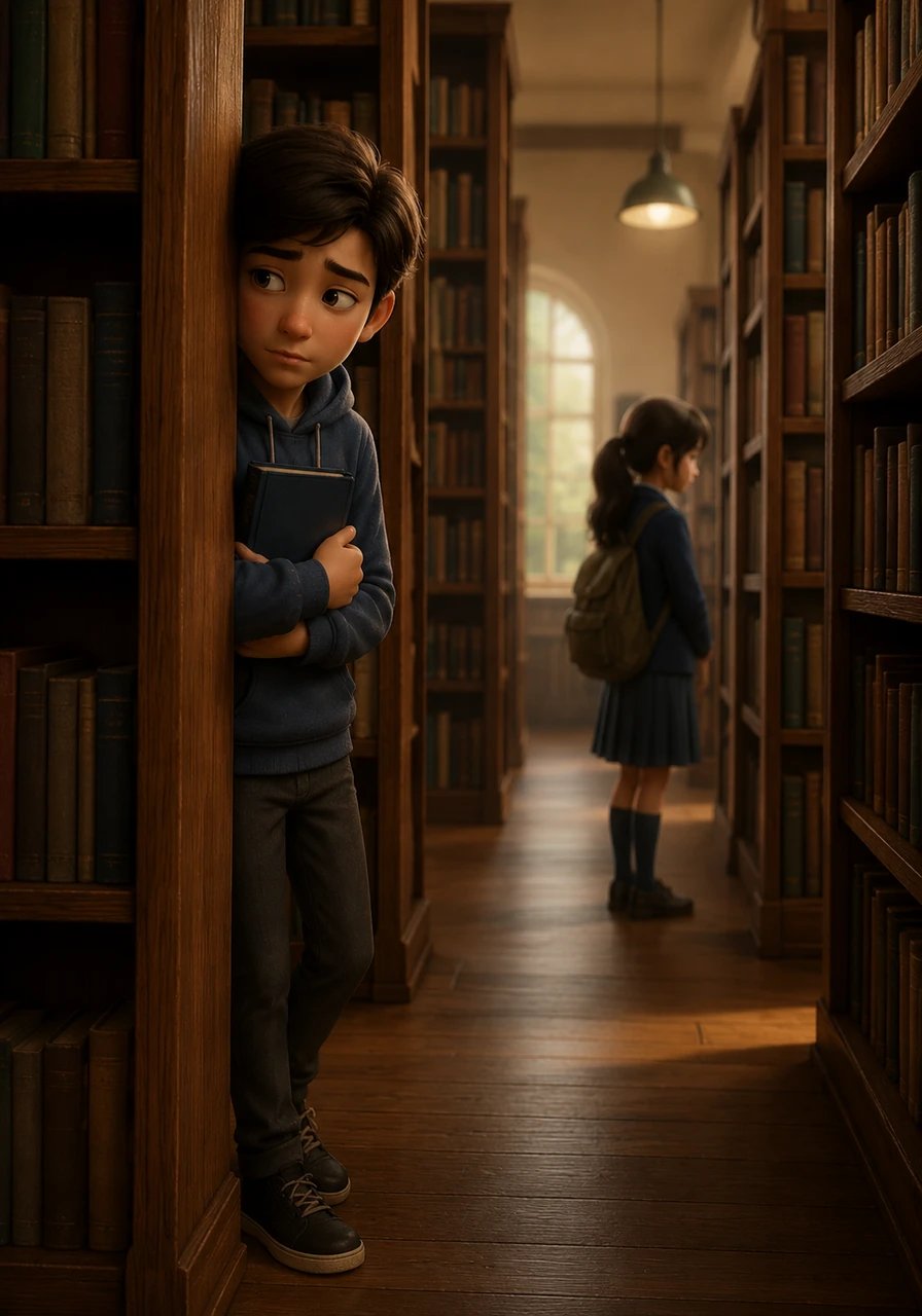 Um colega de classe chamado Leo, conhecido por sua personalidade reservada e por vir de uma realidade financeira muito diferente, observa Maya de longe entre as estantes de livros. Sensibilizado pela situação, ele decide se aproximar lentamente, segurando seu próprio livro.