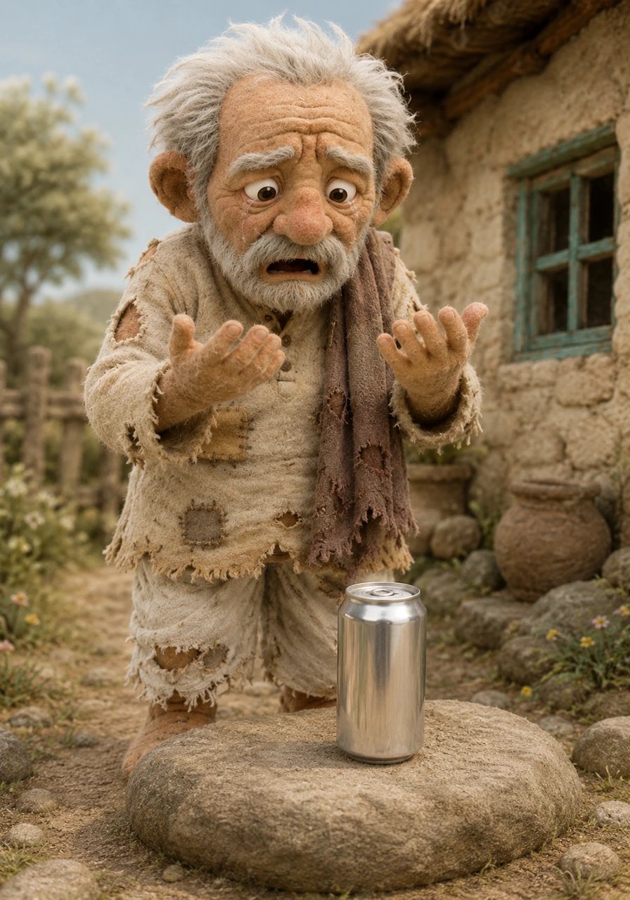 Grandpa Dada stood in his front yard, staring in absolute shock at his weathered hands. He had just patted a rough, ancient stone, only to watch it instantly morph into a glossy, modern can of Red Bull.