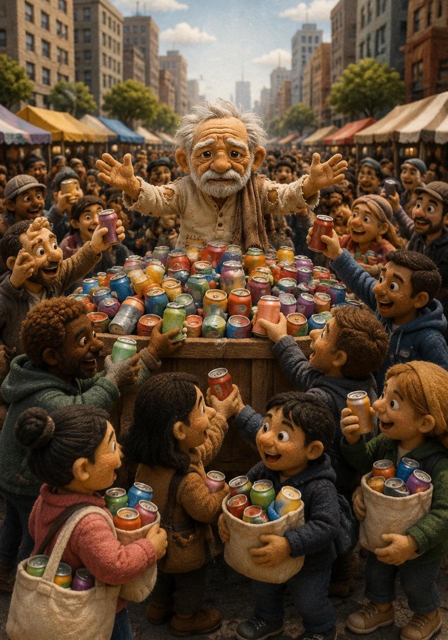 Dada transported the massive hoard to the bustling city center, setting up a vibrant street stall with a large sign offering the drinks for just ten rupees each. The city crowd swarmed his stall, buying fifty thousand cans on the very first day and a staggering one hundred thousand on the second.