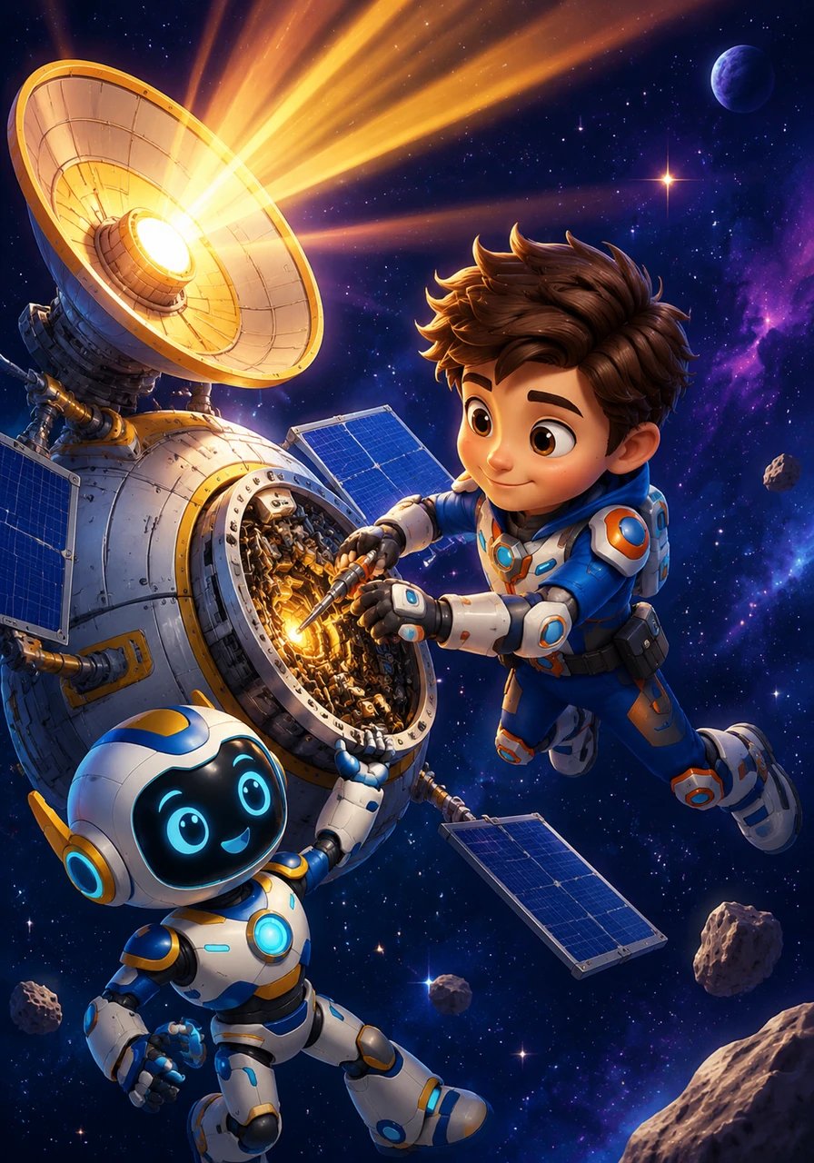 Realizing the planet's communication system is down, Leo and Nova work together to repair a floating cosmic satellite. With a few clever tool adjustments and great teamwork, the satellite springs back to life, beaming light across the sky.