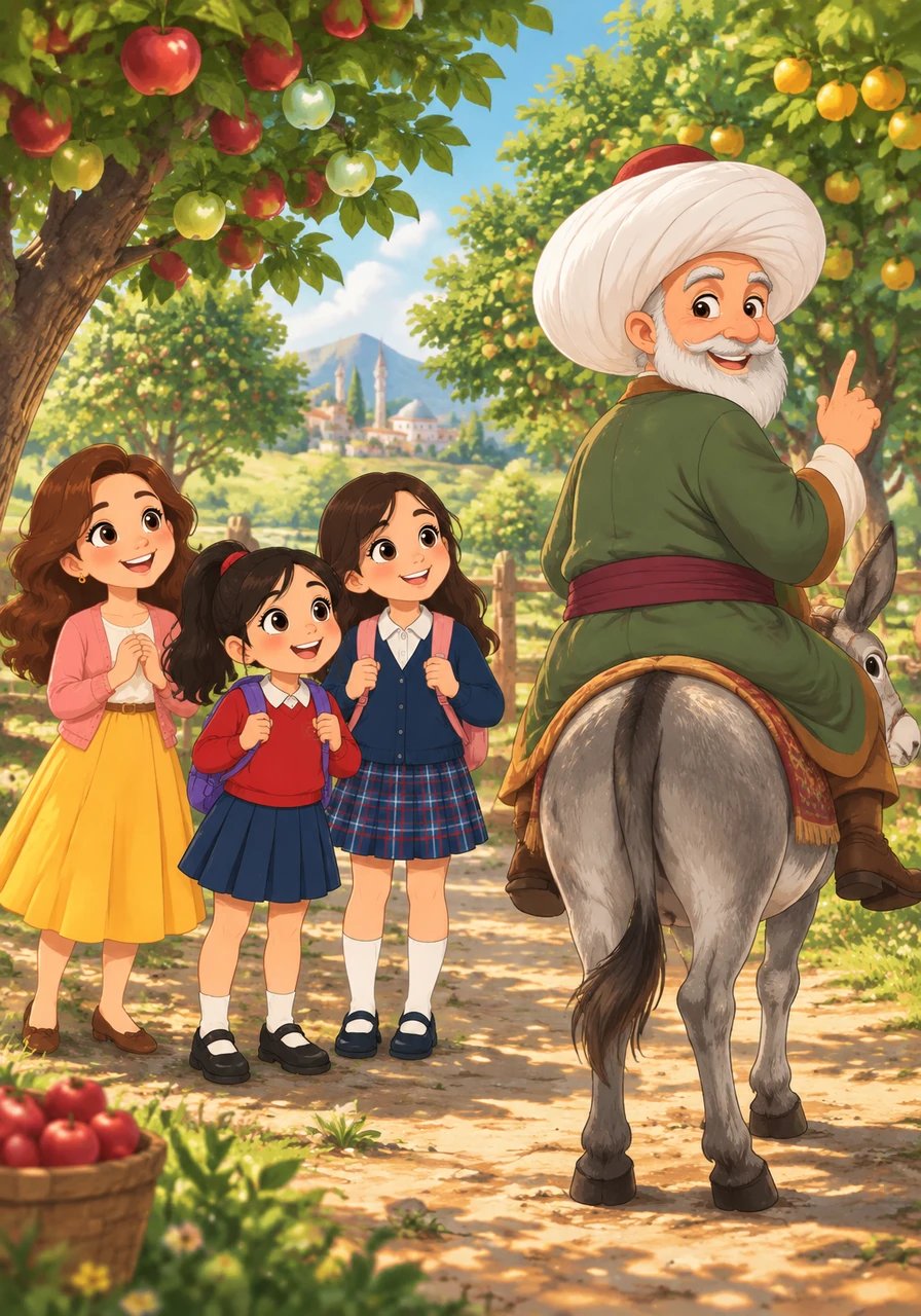 Nasreddin Hoca'nın eşeğine ters bindiği yeşil bir meyve bahçesinde Elif Sevim ve Erva, nükte dolu fıkraların arkasındaki derin hikmeti ve Türk kültürünün güler yüzlü hoşgörüsünü keşfederler.