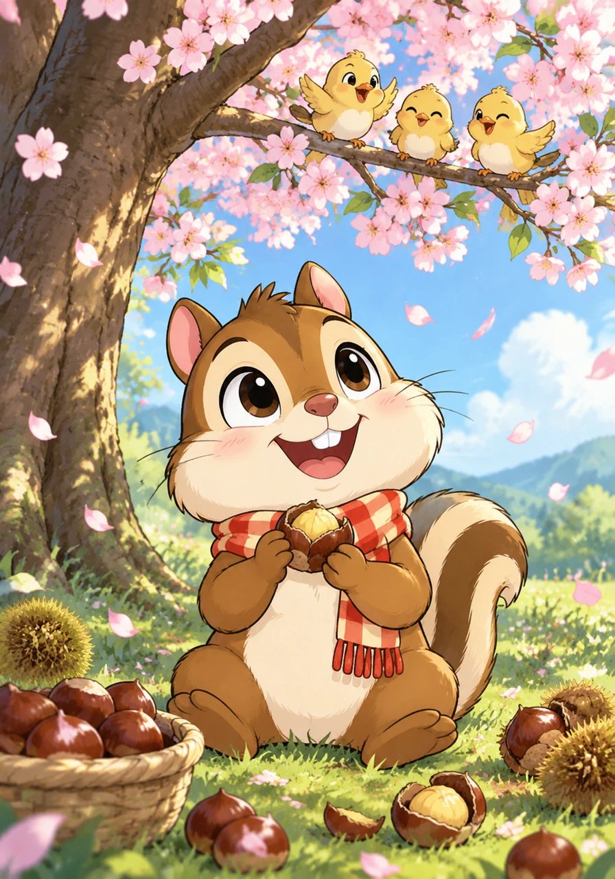 Charlie the chipmunk loved to chatter and chew on crunchy chestnuts under the shade of a tall cherry tree. Every morning, he listened to the happy chirping of small chicks sitting high in the branches. Today, Charlie wanted to find a truly charming treasure to share with his best friends.