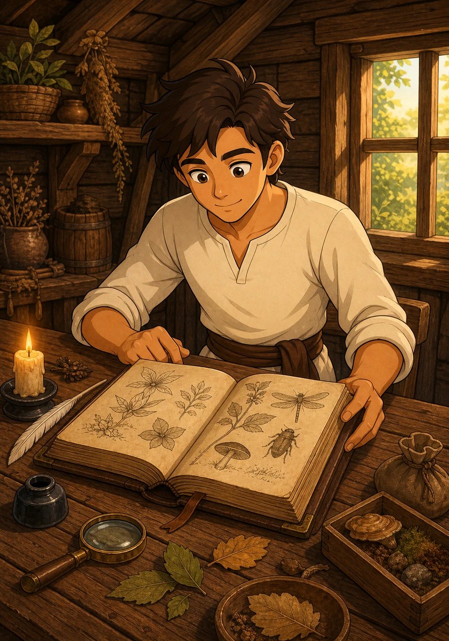 Elian menghabiskan hari-harinya dengan tekun mempelajari setiap lembar kitab tua warisan ayahnya. Di dalam gubuk kecil itu, ia menyerap rahasia matematika, ilmu alam, dan teknik sains yang belum pernah diketahui oleh masyarakat luas. Semangat belajar yang membara mengubah Elian muda menjadi sosok yang berwawasan luas dan penuh imajinasi.
