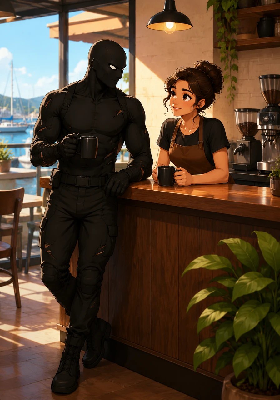 Light breaks through his grim routine at a sunlit coffee shop near the harbor, where Marcus meets a warm-hearted barista named Maya. Their quick, charming banter over morning coffee brings a genuine smile to his face for the first time in years. In Maya's eyes, Marcus glimpses a fleeting promise of warmth and normal life amidst his chaotic world.