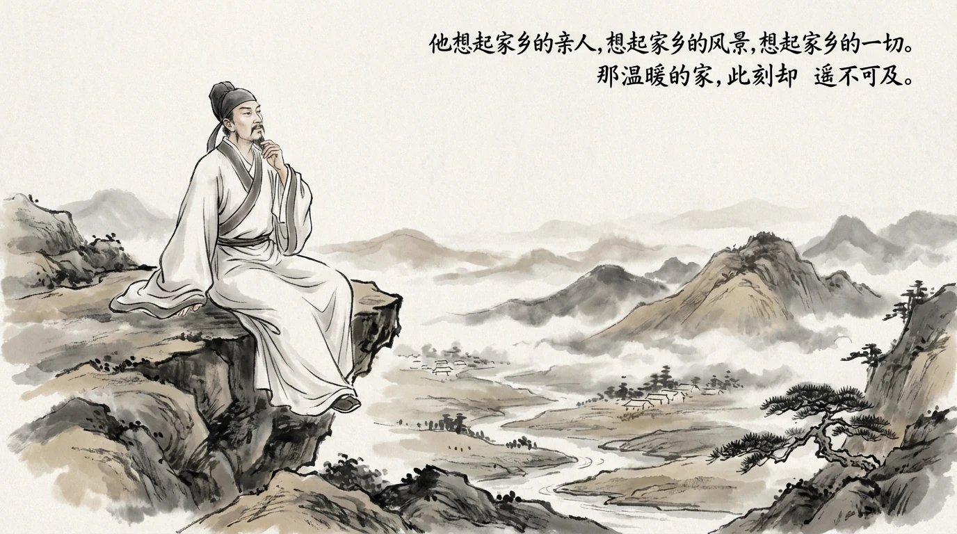 他想起家乡的亲人,想起家乡的风景,想起家乡的一切。那温暖的家,此刻却遥不可及。