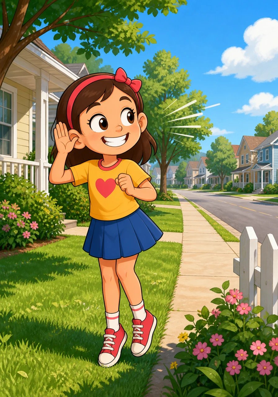 Mia stood on tiptoes in her front yard, holding a hand up to her ear as a tiny sound drifted through the breeze. She could hear a baby softly crying from three houses down the street. Super hearing, she shouted with a wide, triumphant grin.