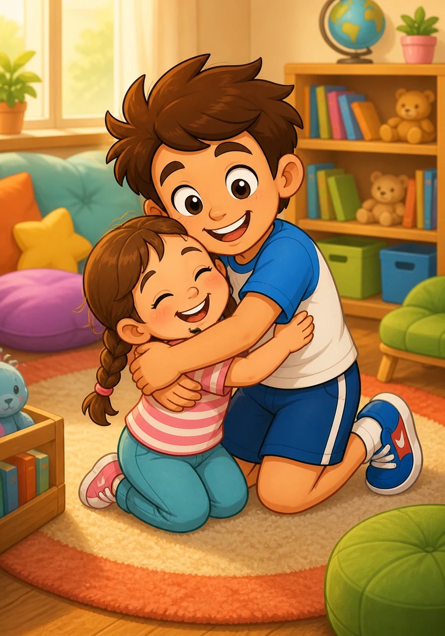 Then there was little Sam, who possessed a quiet warmth that made everyone feel safe and loved. Whenever a friend needed comfort, Sam stepped in with a big, gentle hug that melted away all troubles. Super hugs, Sam smiled, wrapping arms around a happy friend.