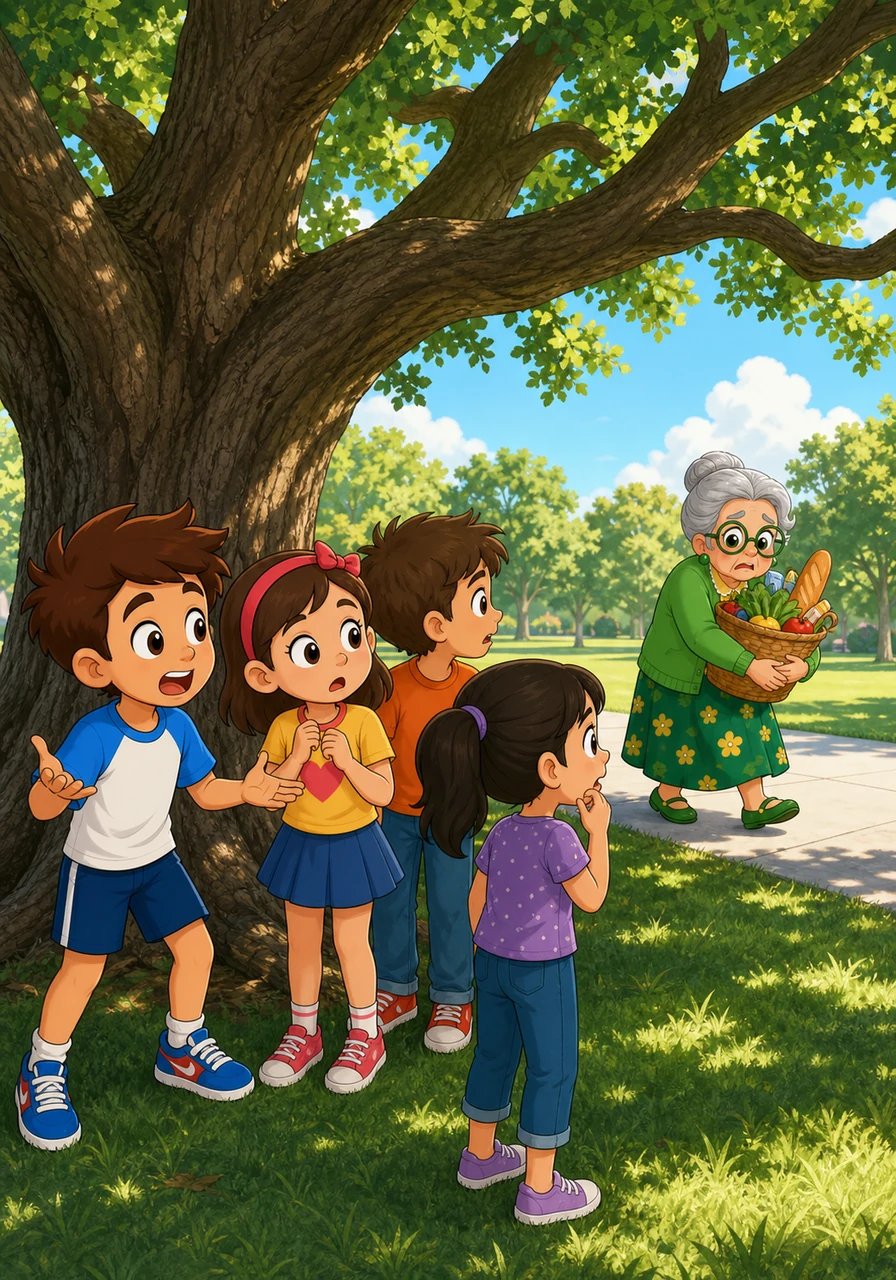 One sunny afternoon, the five companions gathered beneath the sprawling branches of their favorite giant oak tree. We need to use our powers to save the day, Jay exclaimed enthusiastically. Just then, they noticed elderly Mrs. Green walking down the sidewalk, struggling to carry a heavy basket filled with groceries.