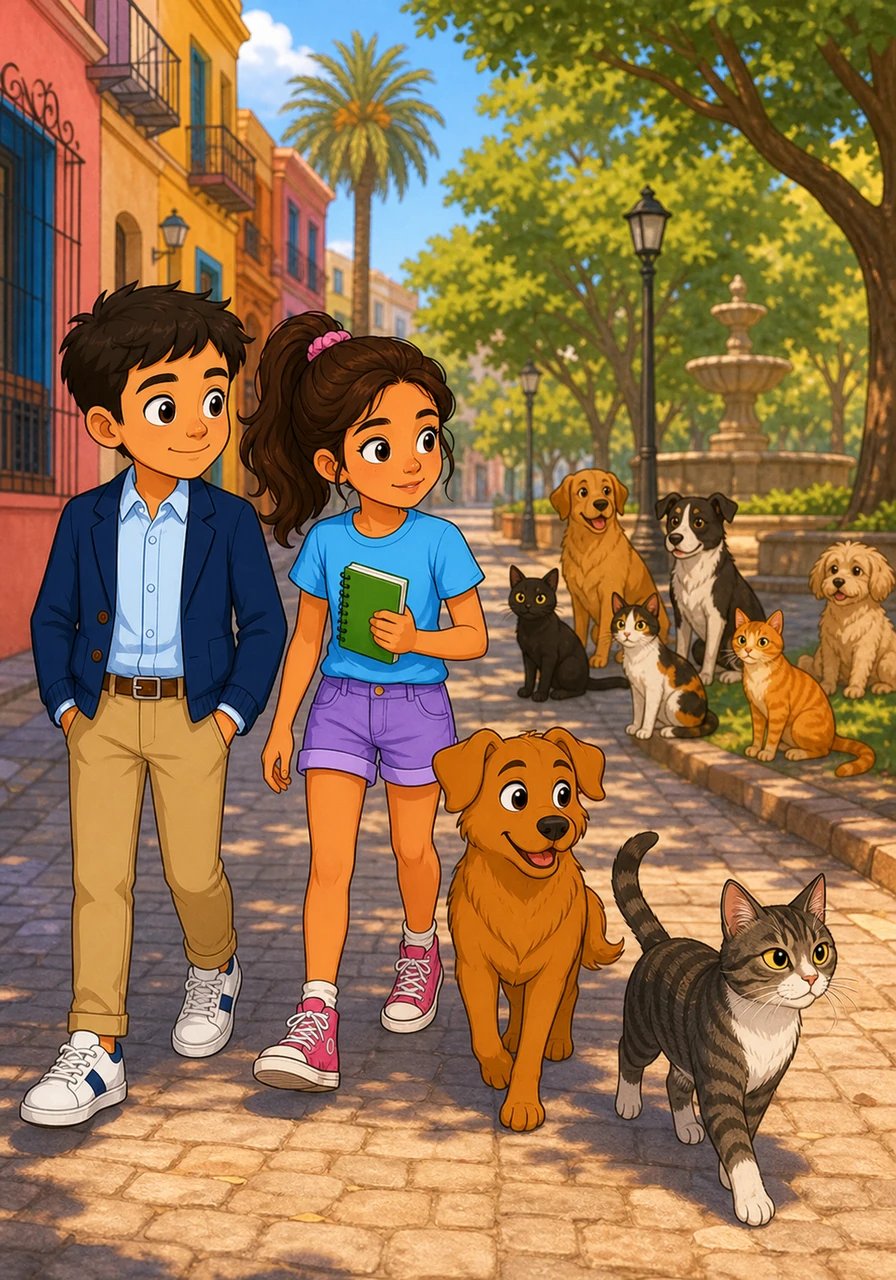 El equipo improvisado cruzó las coloridas calles sanjuaninas bajo el cálido sol cuyano, siguiendo los agiles pasos de la gata Misa. En el Parque de Mayo, varios perros y gatos del vecindario se reunían silenciosamente, como si compartieran pistas secretas sobre el misterio.