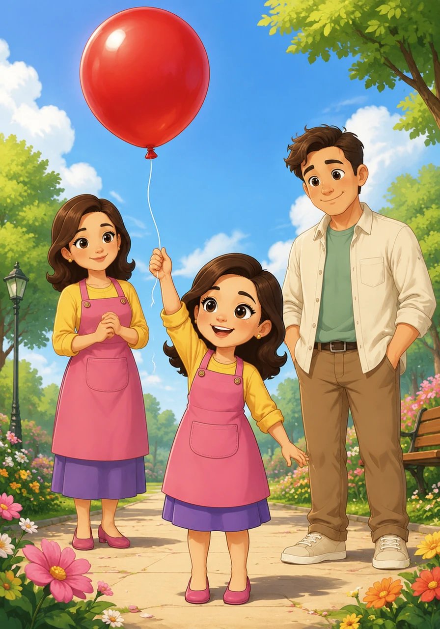 Agrandis ton horizon avec une touche de rouge éclatant. Mimi tient fièrement un magnifique ballon rouge vif qui flotte calmement dans l'air. Cette couleur captivante retient ton attention et éveille ta curiosité visuelle.