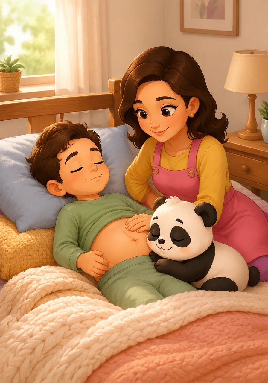 Posons doucement nos mains ensemble pour un instant de calme. Maman ou papa pose une main bienveillante sur ton petit ventre qui se soulève et s'abaisse. Mimi respire paisiblement à ton rythme, inspire et expire en toute sérénité.