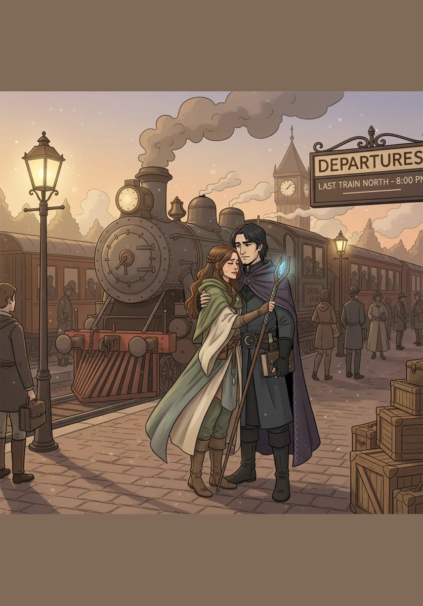 Gabriel precisa partir para sua próxima jornada artística e eles se despedem com emoção na plataforma da estação de trem ao anoitecer. Ele entrega a ela uma pequena pintura de uma única rosa vermelha, prometendo que aquela partida é apenas um breve intervalo em sua história.