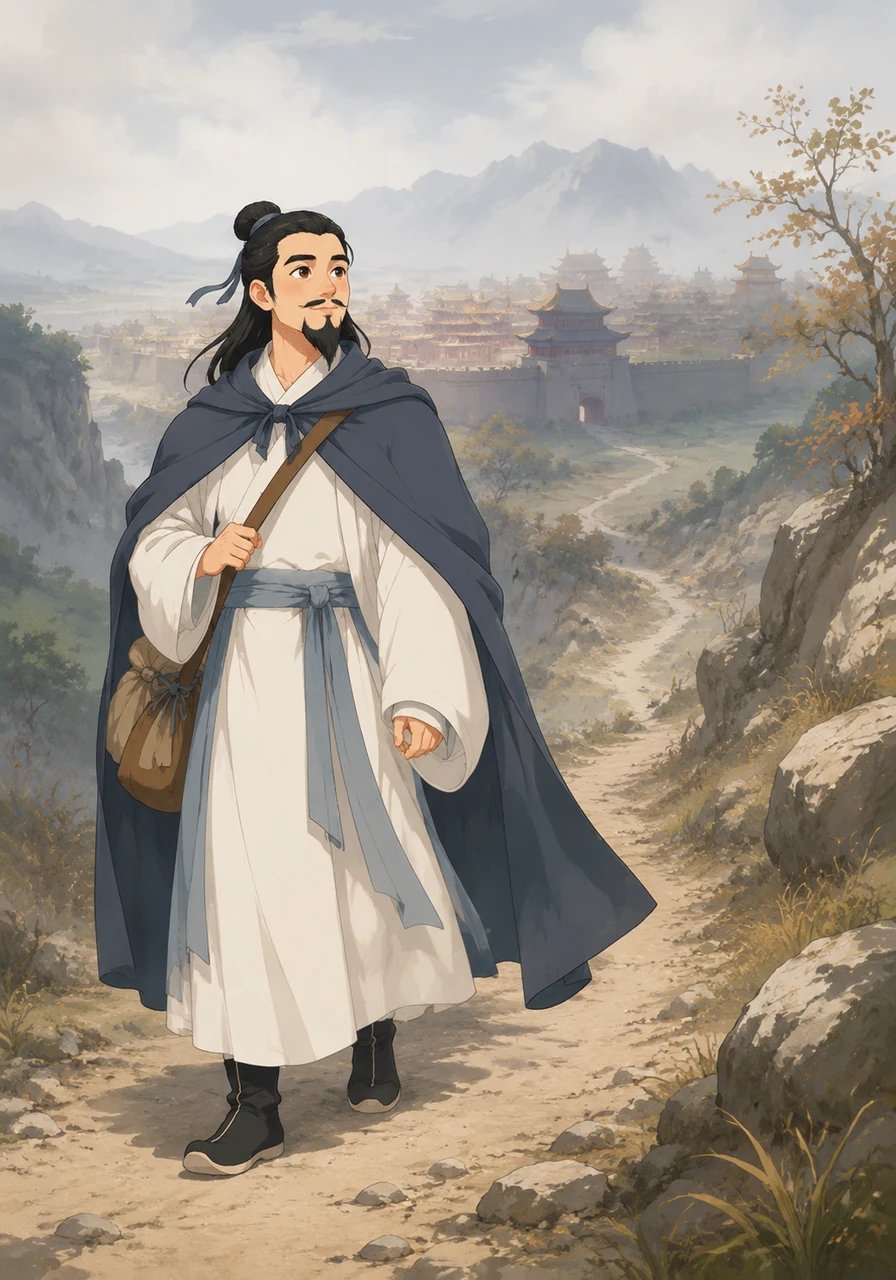 最终，一张诏书改变了他的命运。李白被放逐到偏远的南方，他挥别了繁华的京城，整理简单的行囊，踏上了充满未知和艰难的流放之路。
