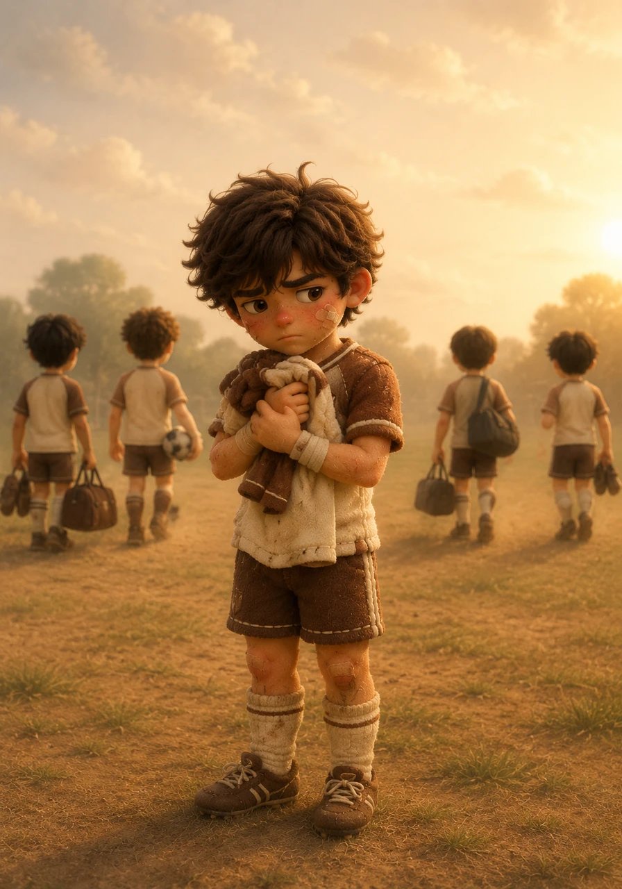 The time came for the final packing of gear, and Mateo stood alone on the empty pitch where it all began, clutching his jersey. The team was officially disbanding, with each player preparing to walk down a different path into the unknown future.