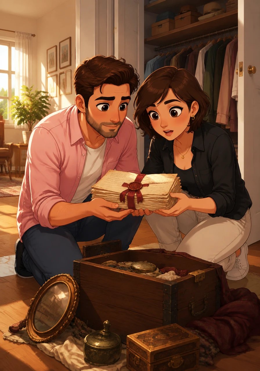 In their cozy, sun-drenched modern apartment, Julian and Maya unbox a forgotten wooden chest tucked away in the back of a closet. Among vintage trinkets, they discover a thick bundle of yellowed letters bound by a faded crimson ribbon and sealed with crest-embossed wax. The handwritten script reveals the untold history of Julian's aristocratic grandparents, living isolated in an ancient countryside estate.