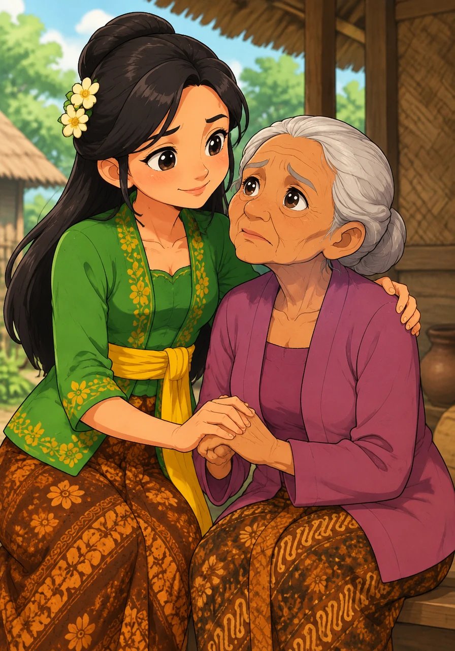 Years passed, and Timun Mas grew into a kind, intelligent, and courageous young girl who adored her mother. However, as her seventeenth birthday approached, Mbok Srini felt a deep dread in her heart, knowing she had to find a way to save her daughter from the giant.