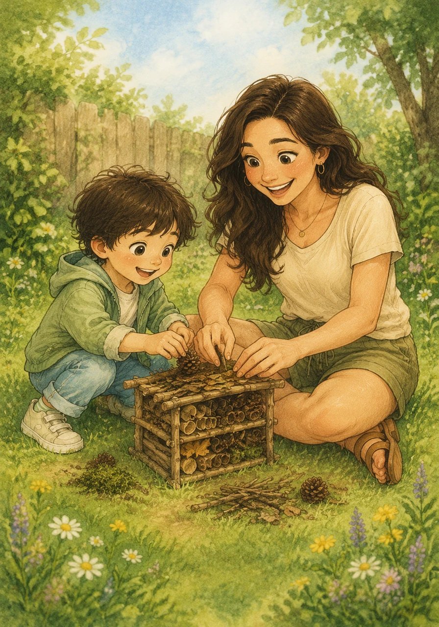 On the first three days of adventure, Leo and Mom explore the wonders right outside their door. They search for hidden treasures during a lively nature scavenger hunt, lie on the soft grass to find shapes while cloud watching, and carefully stack tiny twigs and pinecones to build a cozy backyard bug hotel.