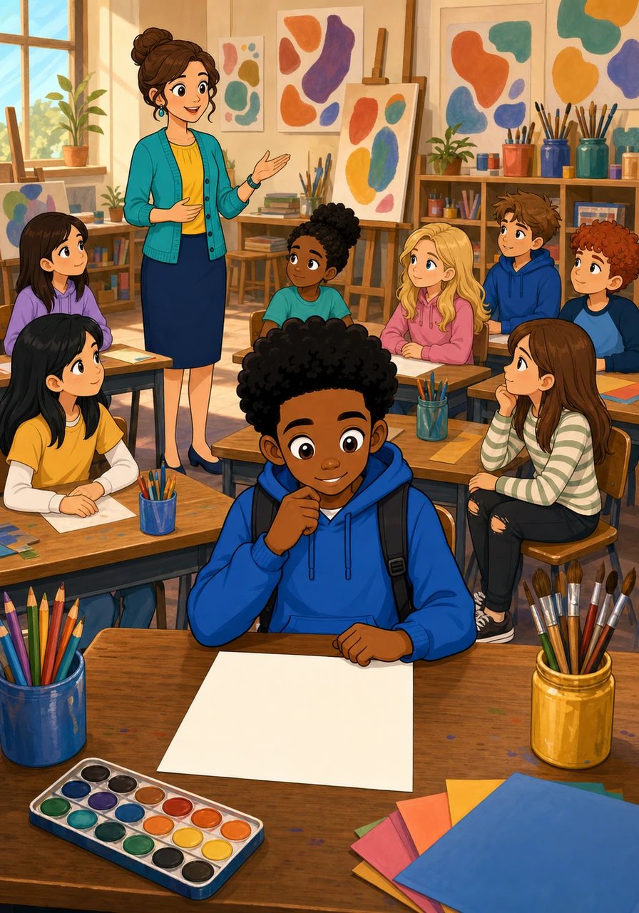 Dias depois, a professora de arte anunciou um grande concurso de artes anônimo com o tema Quem Realmente Somos. Lucas olhou para a folha em branco na sua banca e percebeu que aquela poderia ser a sua oportunidade de falar sem precisar dizer uma única palavra.
