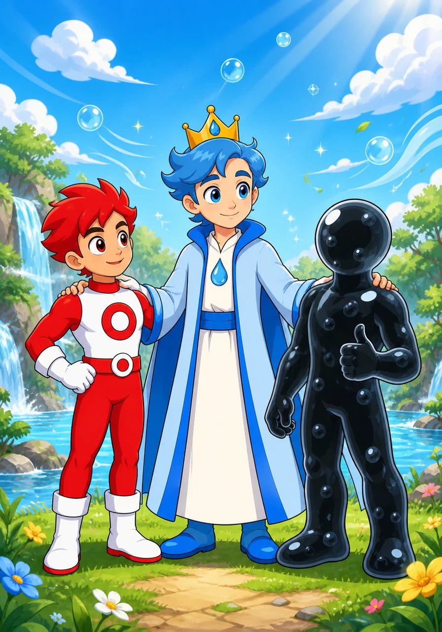 King Hydro smiled warmly at his brave friends and thanked every element for their dedication. He reminded them that every single atom, no matter how small, plays a vital role in keeping nature balanced and complete.