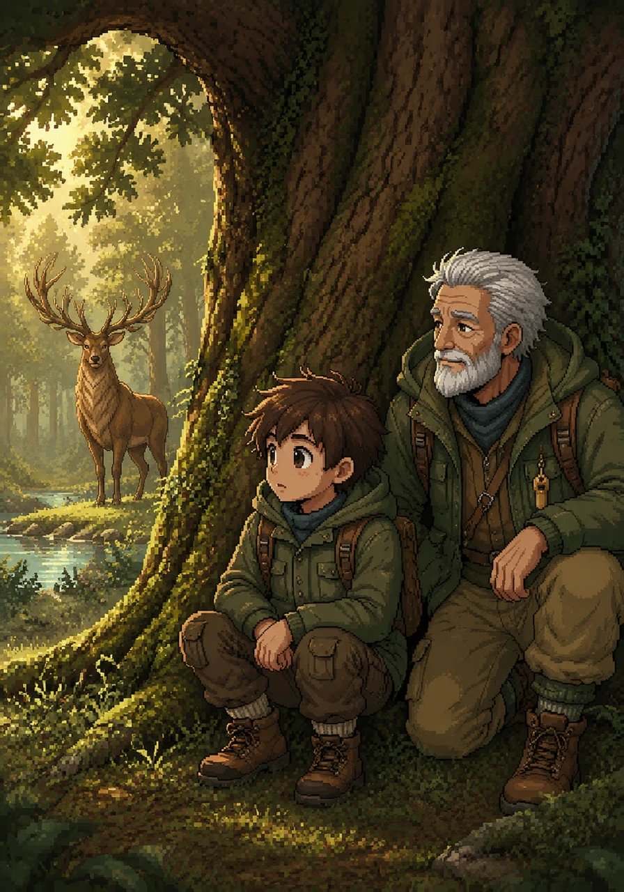 They found a spot behind a wide, moss-covered oak tree and sat as still as statues, barely even breathing. Leo learned that to see the secrets of nature, one must have the patience to wait and the ears to listen to the wind.