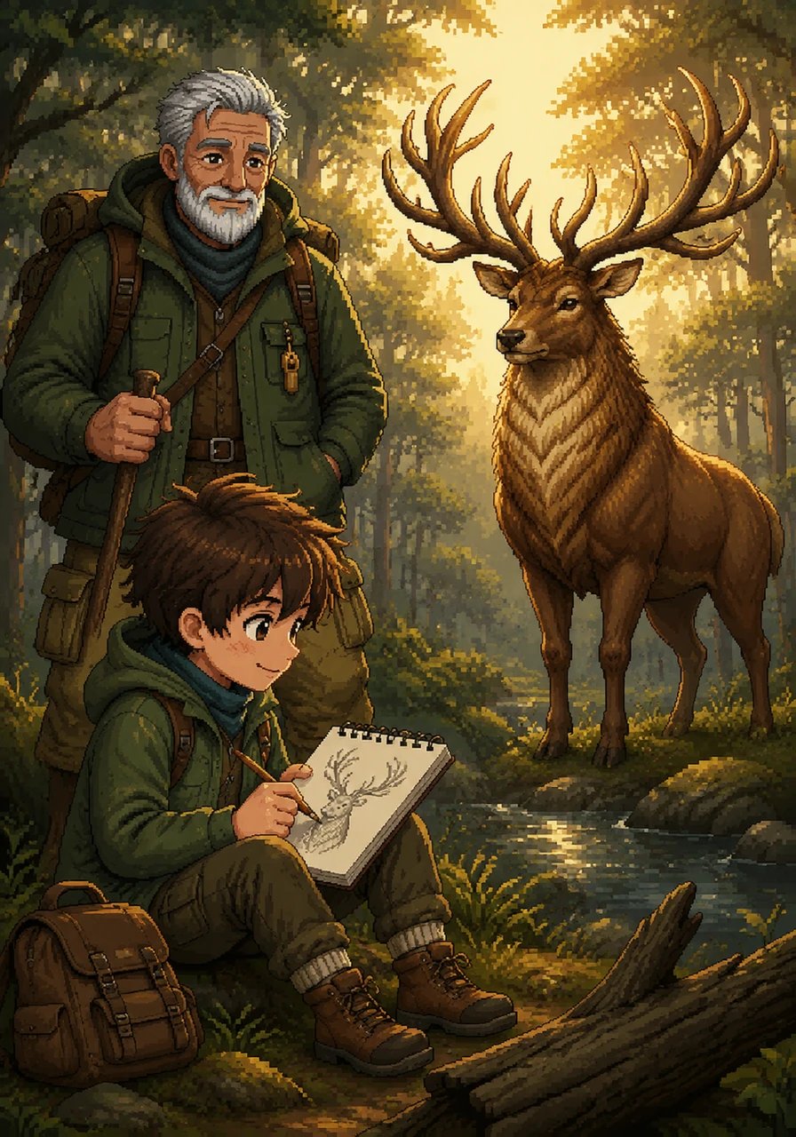 Instead of reaching for a net or a trap, Leo quietly pulled out his pencil and began to sketch the noble animal in his notebook. He realized that the best way to capture the King of the Forest was to keep his image safe on paper and in his mind.