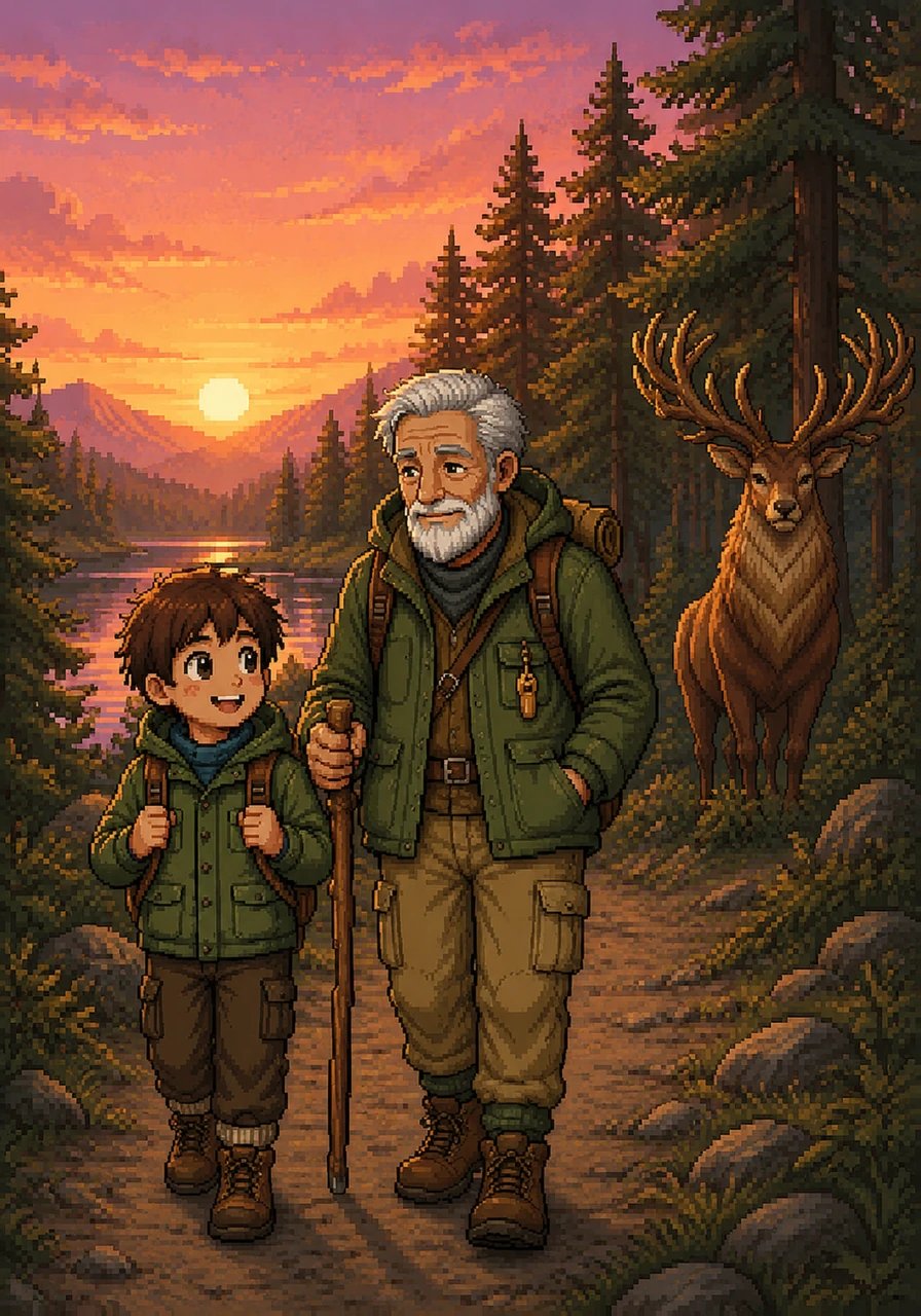 As the sun began to set, painting the sky in shades of orange and pink, Leo and his grandfather walked home together. Leo hadn't caught anything with his hands, but his heart was full of the wonders of the wild and a new love for the forest.