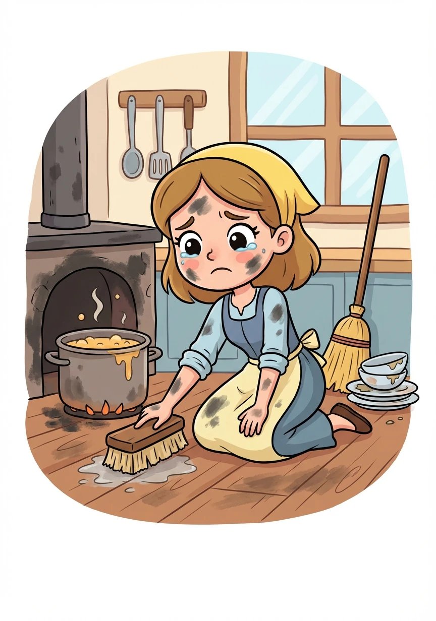 Ella was forced to do all the housework, from cleaning to cooking. She was often covered in cinders, which earned her the cruel nickname 'Cinderella'.