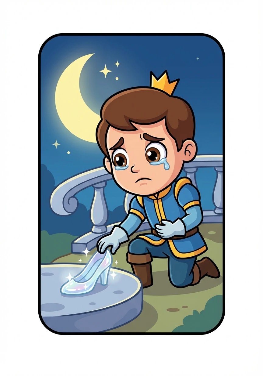 The Prince was heartbroken to see her leave. He picked up the glass slipper and vowed to find the woman whose foot it fit.