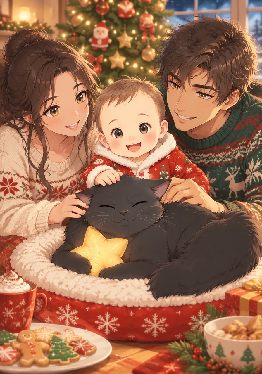 The humans gasped in amazement before showering Mistigri with warm hugs, gentle pets, and delicious holiday treats. Resting proudly on his cushion with the golden star tucked beside him, Mistigri purred contentedly. The tree was no longer his enemy, and he had proven once again that he was the true guardian of Christmas.