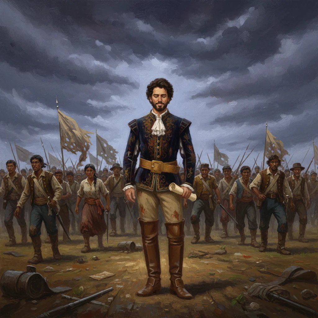 Las fuerzas centroamericanas, unidas y renovadas por la solidaridad, lanzan su asalto final con todo su poder. El rostro de William Walker, antes arrogante y desafiante, ahora muestra el amargo sabor de la derrota. Bajo un cielo tormentoso, el filibustero se rinde, su sueño de imperio deshecho.