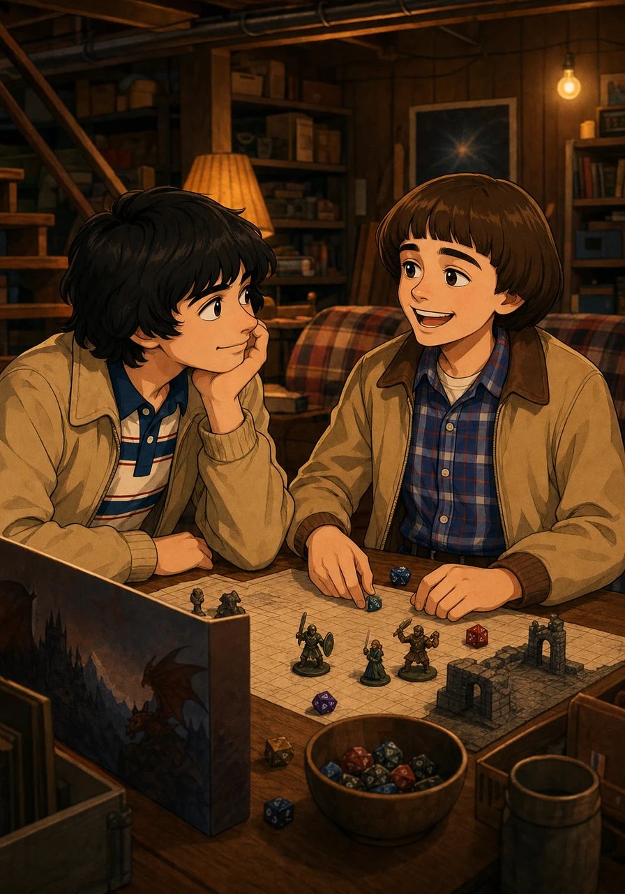 Mike Wheeler observa a Will Byers desde el otro lado del sótano de la casa Wheeler mientras juegan a Dungeons & Dragons. Aunque la partida está llena de risas y dados rodando, Mike apenas puede concentrarse en la historia porque su mirada se desvía constantemente hacia la sonrisa de Will. Para Mike, no existe nada más importante en todo Hawkins que mantener a Will siempre a su lado.