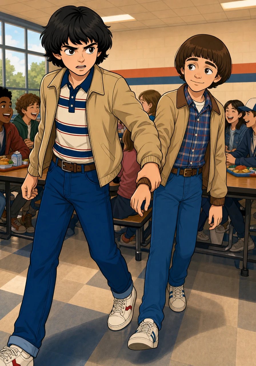 Cuando un grupo de compañeros de la escuela invita a Will a unirse a su mesa durante el almuerzo, la posesividad de Mike estalla de nuevo. Agarra la muñeca de Will suavemente pero con firmeza y anuncia en voz alta que ellos tienen planes urgentes para la tarde. Will, completamente ajeno a los verdaderos motivos de Mike, simplemente le sonríe con dulzura y se deja llevar sin protestar.