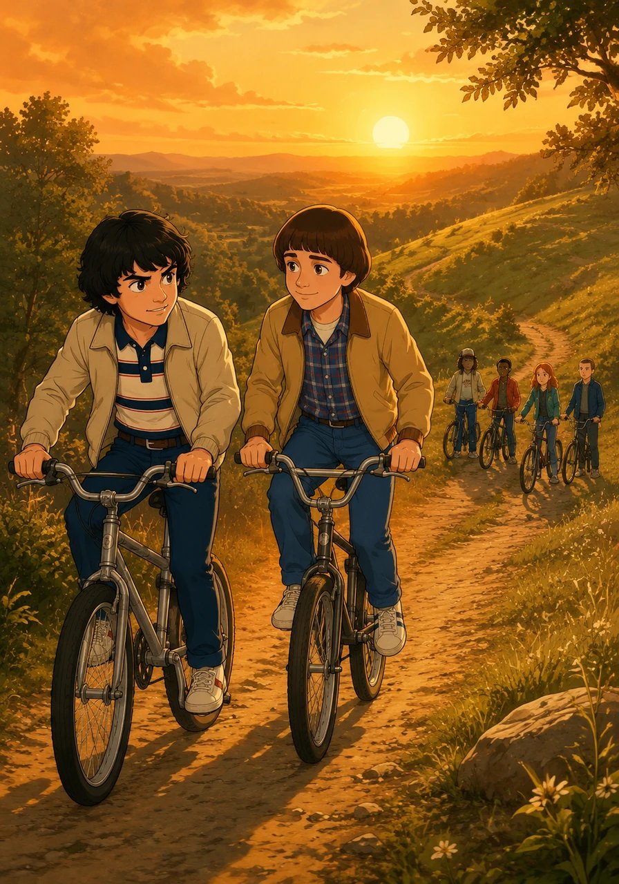 Esa misma tarde, la pandilla organiza una carrera de bicicletas hacia la cima del cerro Weathertop con la excusa de probar una nueva antena de radio. De manera totalmente coordinada, Dustin, Lucas, Max y Eleven fingen cansancio o problemas en las ruedas para quedarse atrás uno a uno. El plan funciona a la perfección, dejando a Mike y Will liderando la subida completamente solos bajo el sol de la tarde.