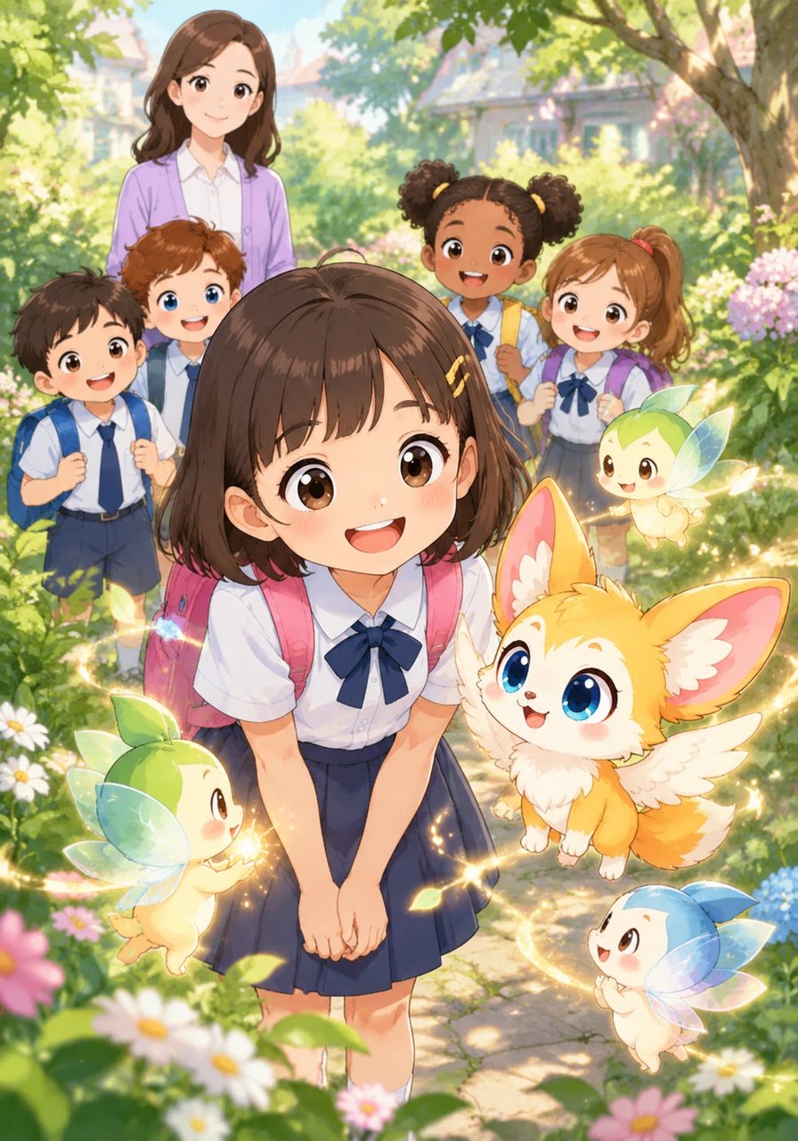 Standing softly in the garden with eyes wide open and imagination ready, Mila smiles as she feels the magic in the air. The mysterious visitors are about to arrive, ready to share their secret lesson of tranquility and wonder.
