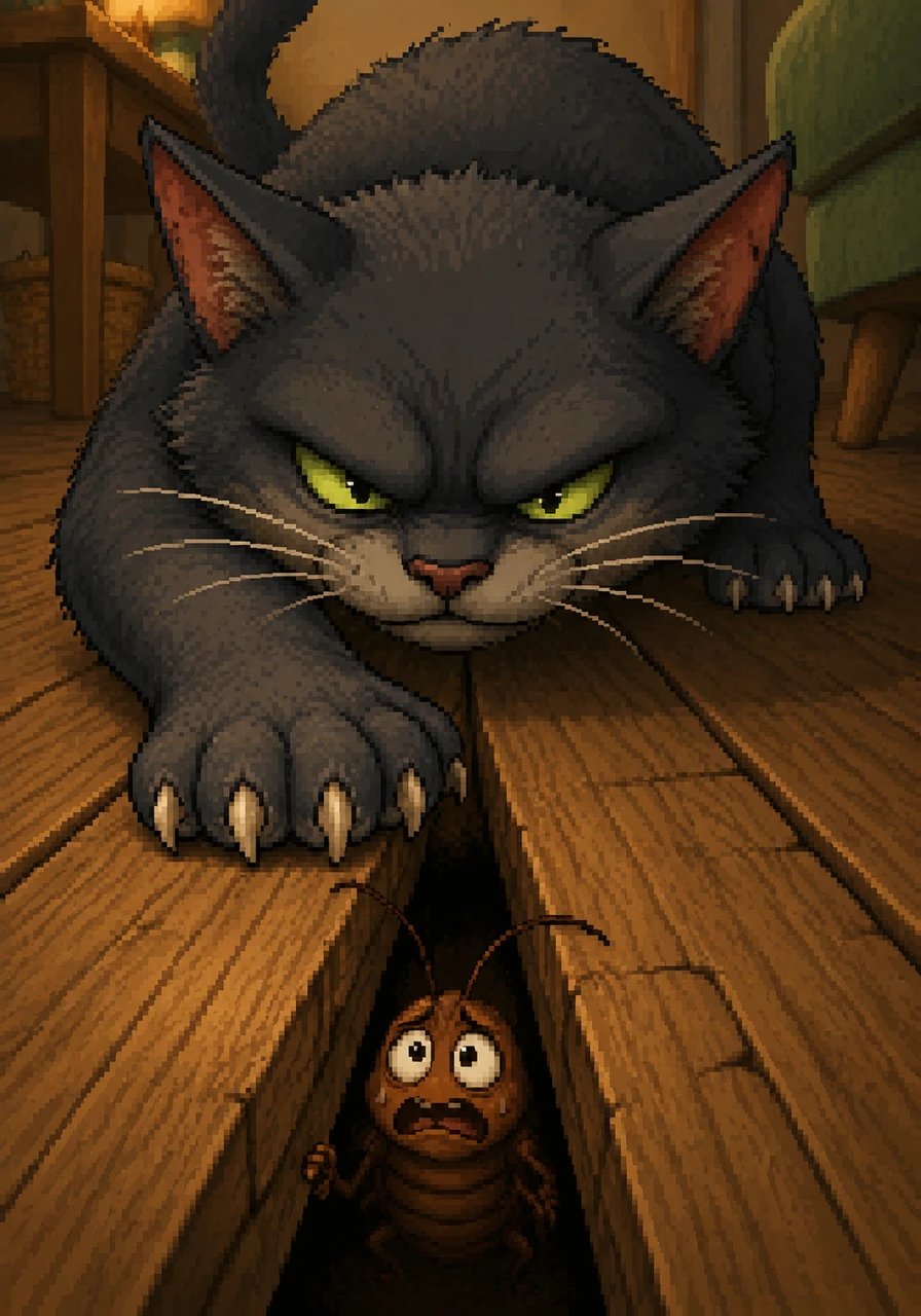 With one final burst and a slippery slide, Clyde found a crack where he safely could hide. Barnaby sniffed and he patted the floor, but he couldn't reach into the gap anymore.