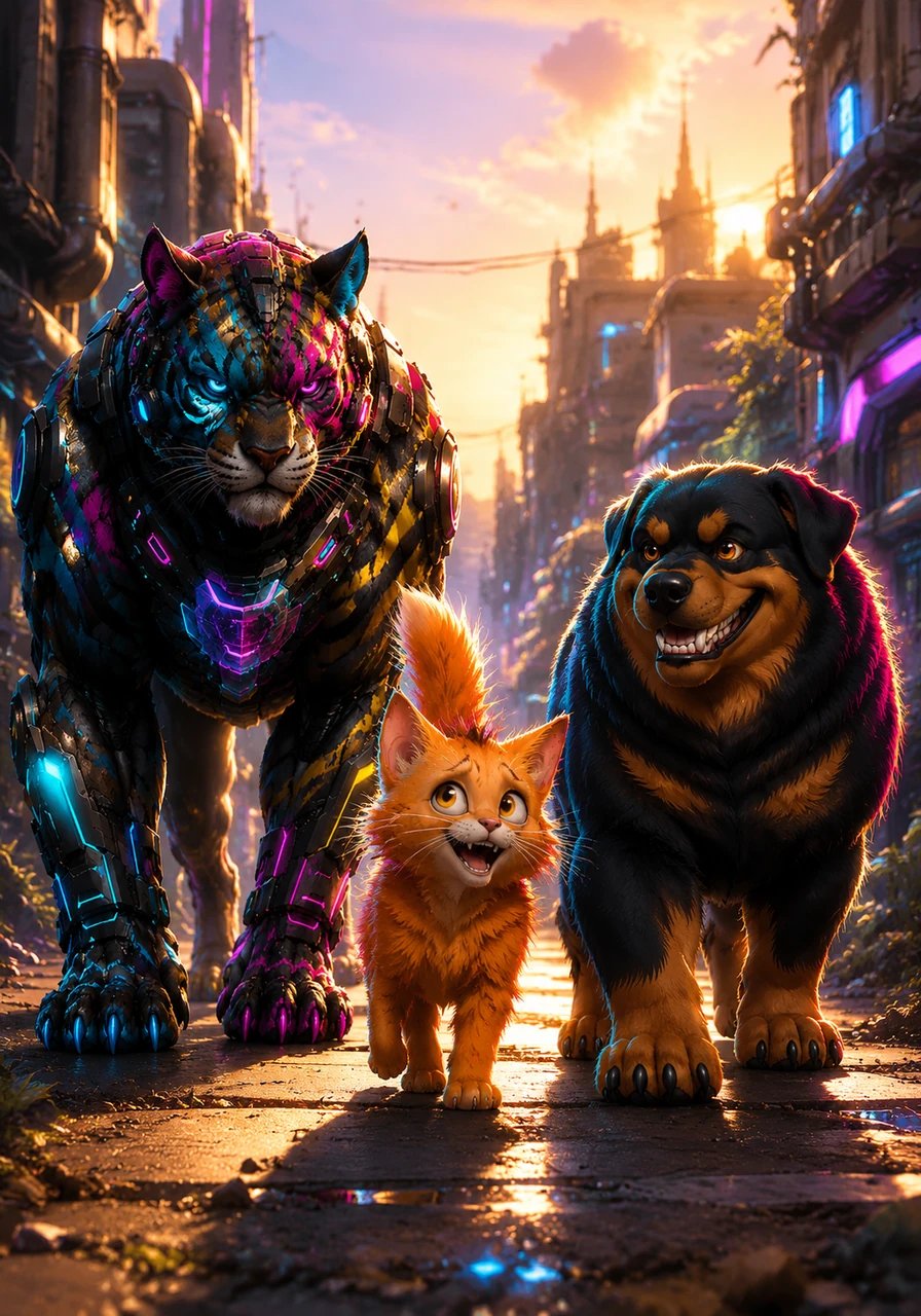 The two cats walk side-by-side down the sunlit road, leaving their worries behind as they head off to find a meal together. Whiskers realizes that the world isn't so scary when you have a strong friend by your side.