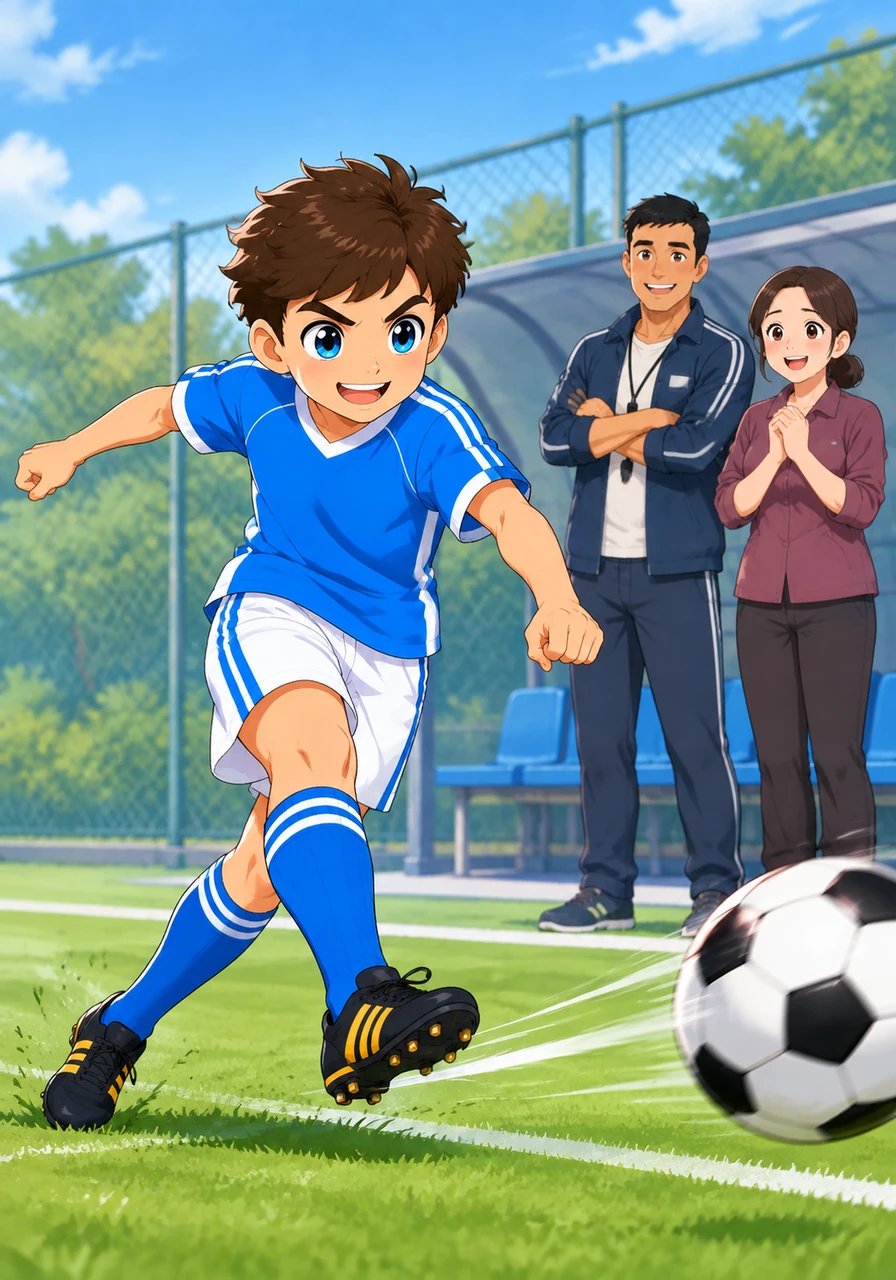 Saat peluit pertandingan uji coba dibunyikan, Rio bergerak dengan cepat dan lincah di sepanjang sisi lapangan. Ia tidak hanya mengandalkan kemampuan individunya, tetapi juga mengoper bola dengan cerdas dan memberikan umpan silang yang sempurna hingga tercipta gol. Para pelatih di pinggir lapangan mengangguk kagum mencatat namanya.
