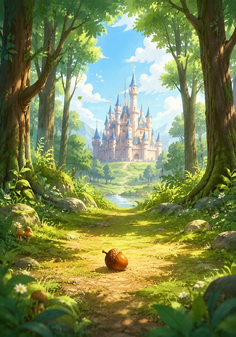 The quiet woodland returned to a peaceful hush, leaving no trace of the frantic travelers who had marched so proudly. The royal palace remained distant and untouched, completely unaware of the acorn that had caused such a wild commotion. None of the naive animals ever reached the king, leaving the soft forest breeze as a silent reminder of the dangers of panic and foolish trust.