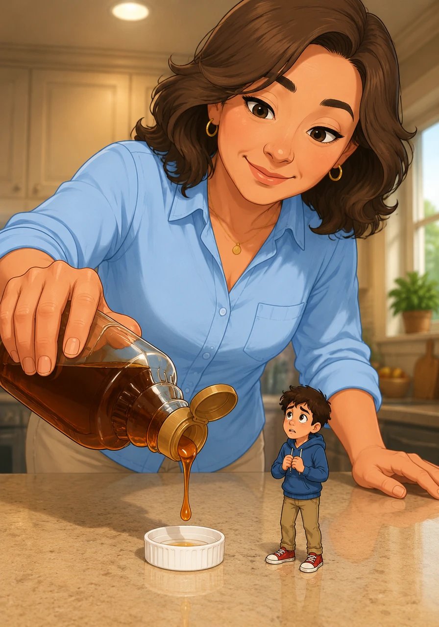 From his miniature vantage point on the kitchen counter, Christian watched his mother pour a single drop of maple syrup onto a tiny plastic bottle cap. She smiled warmly down at him, her voice a gentle, rhythmic purr as she murmured that he never had to worry about the stressful outside world ever again. The sweet scent of the syrup made his stomach turn with a growing, heavy dread.