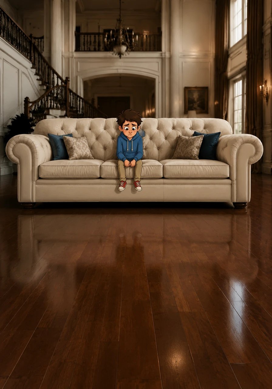 While his mother was away at her corporate job, the silence of the massive house became an suffocating, physical presence. Christian tried to climb down from the living room couch, but the sheer distance to the hardwood floor below was perilous, stranding him in a vast desert of expensive upholstery. He realized with absolute clarity that his entire existence had been reduced to a localized ornament for her evening relaxation.