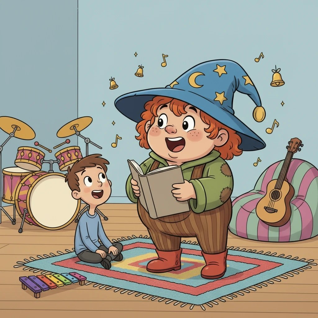 Un giorno, mentre provavano una canzone allegra e piena di campanelle, Giù si accorse che il suo mormorio si trasformava quasi in un canto. Senza accorgersene, le parole gli uscirono dalla bocca, intonando la melodia. Un piccolo sorriso di sorpresa si fece strada sul suo viso.