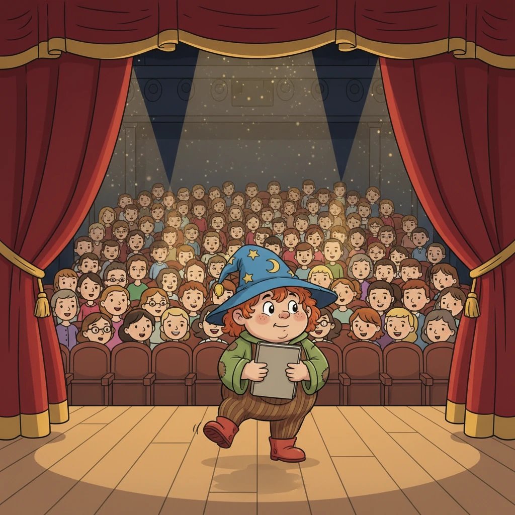 Arrivò il giorno dello spettacolo. Il teatro era pieno di genitori e nonni emozionati, con luci scintillanti che illuminavano il palco. Giù sentiva un piccolo batticuore, ma questa volta non era per l'irrequietezza, bensì per l'eccitazione di esibirsi.