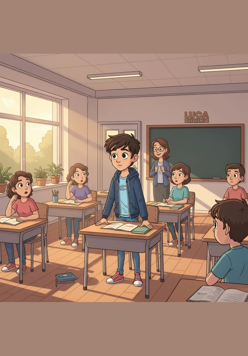 Con un respiro profondo, Luca si alza e consegna lo zaino chiuso alla professoressa, ammettendo finalmente di aver bisogno di aiuto. Non ci sono urla o sirene, ma solo un senso di sollievo collettivo che trasforma il silenzio della classe in un calore simile a un abbraccio.