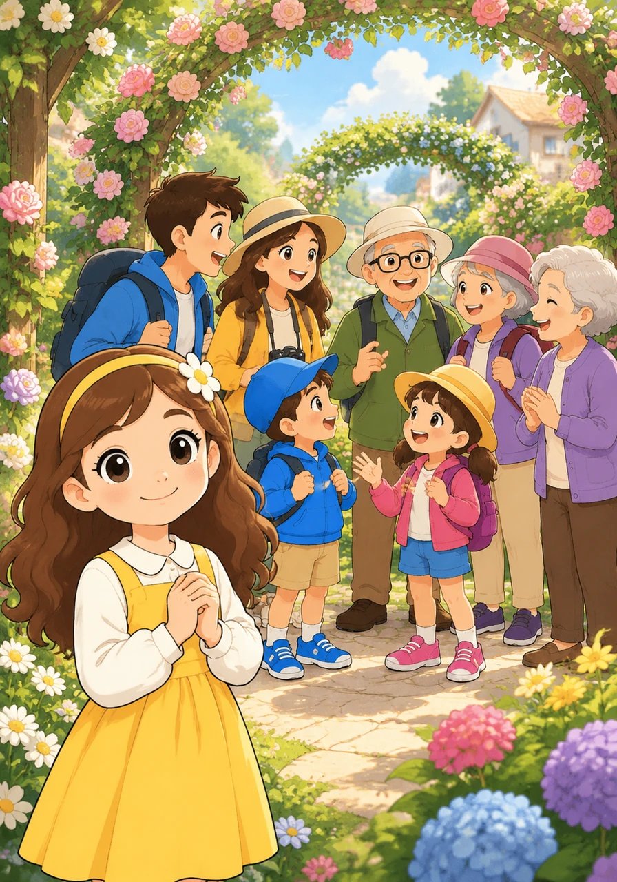 Curious travelers and neighbors from the nearby town spot the splashes of color and wander into the expanding garden. As strangers meet beneath the arching arbors, laughter begins to fill the air. 'Friendship blossoms effortlessly wherever welcoming hearts gather to share their stories,' Flora reflects with a warm smile.